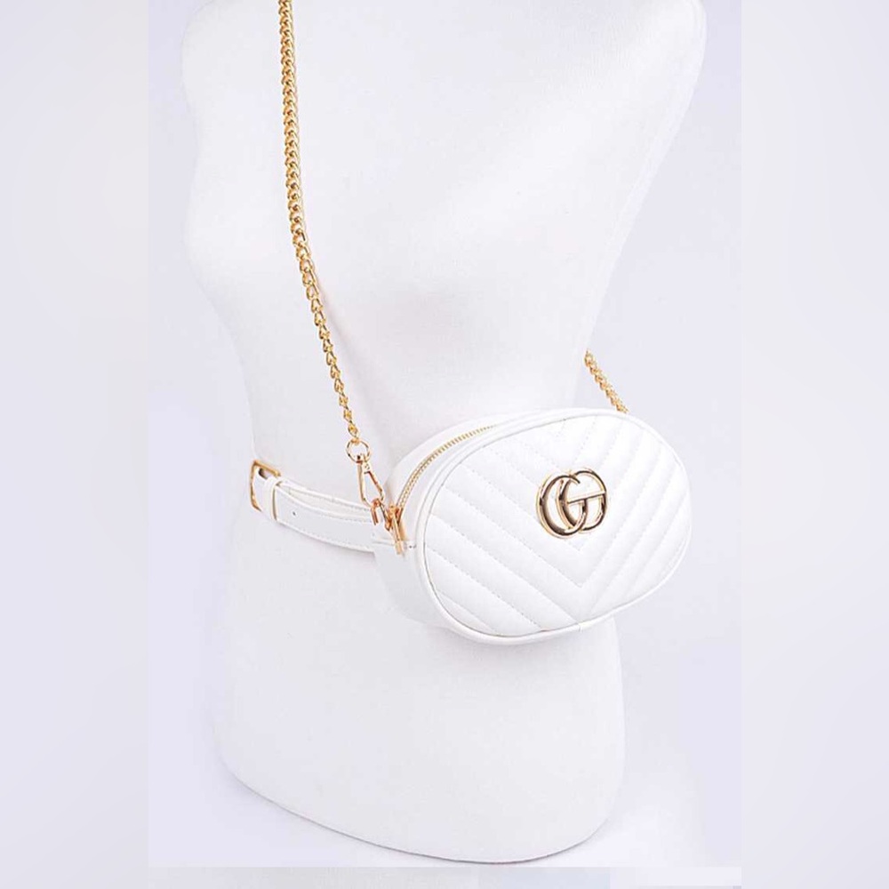 Gold  Logo Quilted Convertible Crossbody Fanny Pack